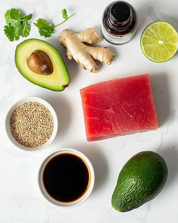 Tataki de Thon au Sésame Exquis 2 Ingrédients pour Tataki de Thon au Sésame, Salade de Pastèque et Avocat