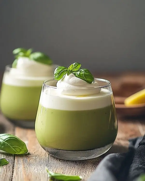 Île Flottante Salée Révolutionnaire 4 Blancs en Neige au Basilic sur Velouté Froid de Tomates Vertes