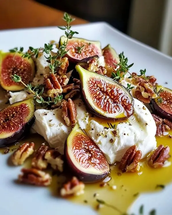 Carpaccio de Figues, Burrata Crémeuse 3 Carpaccio de figues, burrata crémeuse, noix de pécan caramélisées