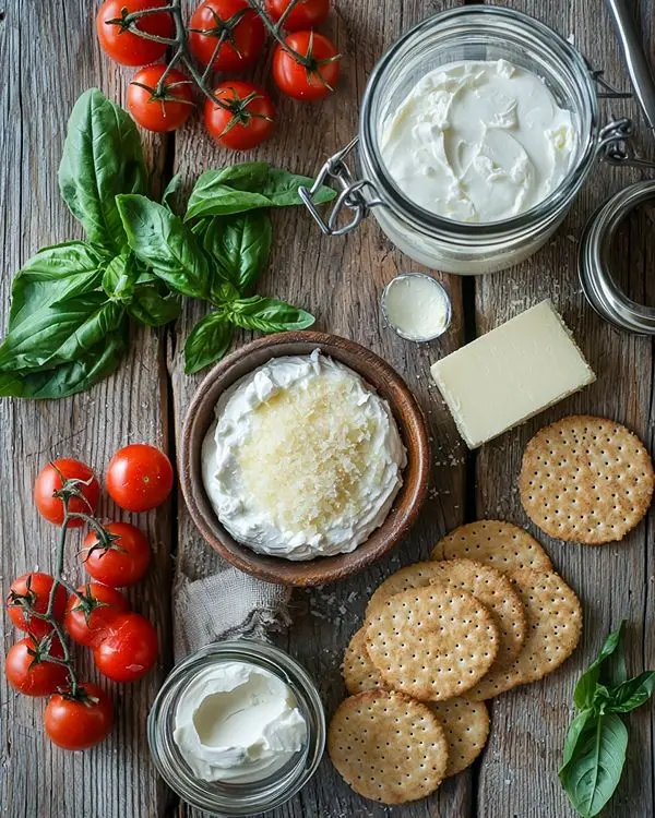 Cheesecake Salé sans Cuisson aux Tomates Confites 2 Ingrédients pour Cheesecake Salé sans Cuisson aux Tomates Confites et Basilic, Base Crumble au Parmesan