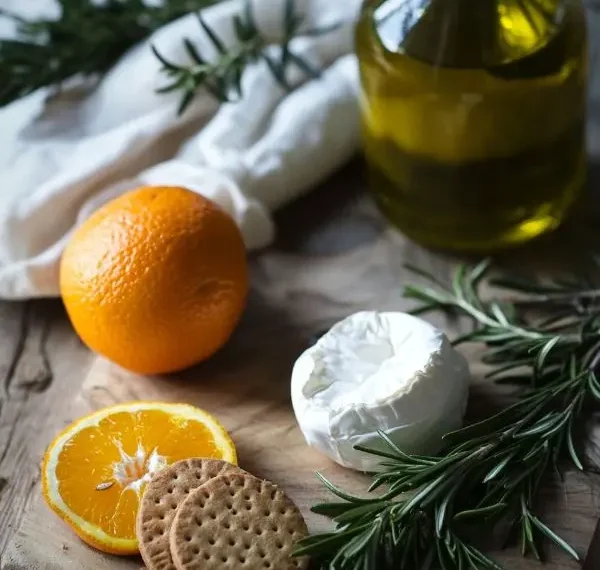 Carpaccio de Kaki Burrata Spéculoos 2 Les ingrédients pour Carpaccio de Kaki, Burrata, Éclats de Spéculoos et Romarin
