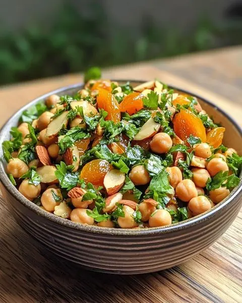 Salade de Pois Chiches Parfumée 4 Recette Salade de Pois Chiches, Abricots Secs & Amandes Grillées, Vinaigrette à la Fleur d'Oranger