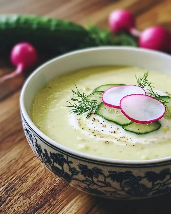 Velouté Glacé de Concombre et Pomme Verte Rafraîchissant 3 Recette Velouté Glacé de Concombre et Pomme Verte, Yaourt Grec et Radis Rose