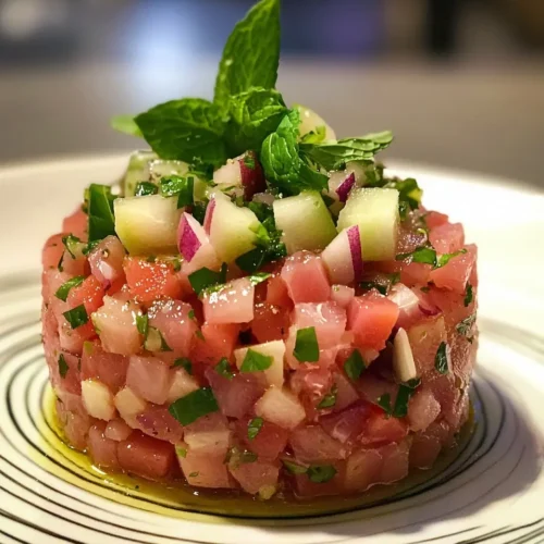 Tartare de Thon, Nectarine Blanche et Vinaigrette à la Menthe 5 Tartare de Thon, Nectarine Blanche