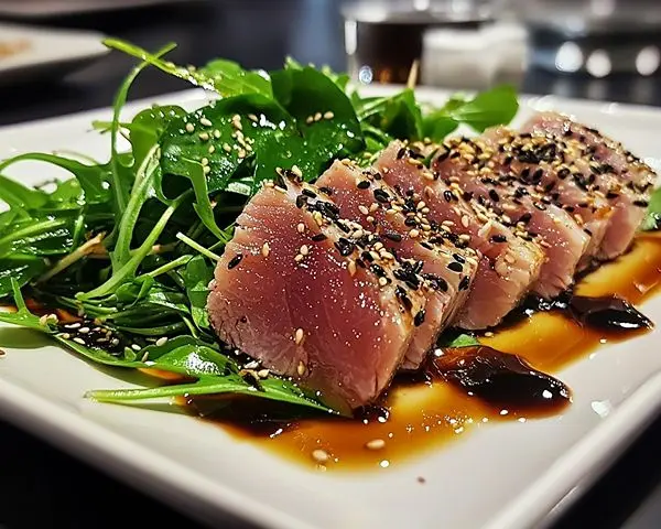 Tataki de Thon Mi-Cuit au Sésame Parfumé 2 Tataki de Thon Mi-Cuit au Sésame, Salade de Wakame & Vinaigrette Soja-Gingembre